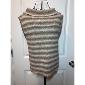 Eva Mendes New York & Company Taupe Striped Cowl Neck Sleeveless Sweater-XL